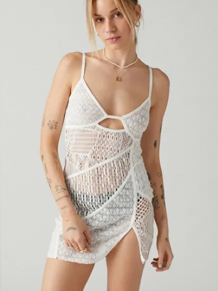 For Love & Lemons Tracy Lace Mini Dress White Sheer Large - Image 2