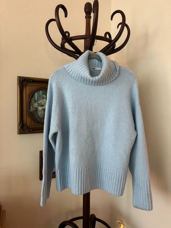 Light Blue Turtleneck Knit Sweater Size L - Image 2