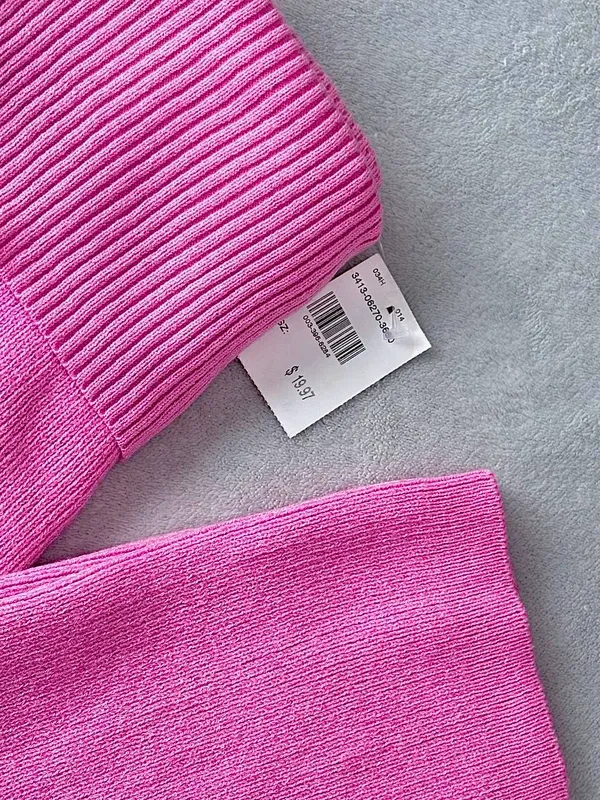 Pink Cable Knit Mock Neck Sweater & Fold-over Leggings - Image 7