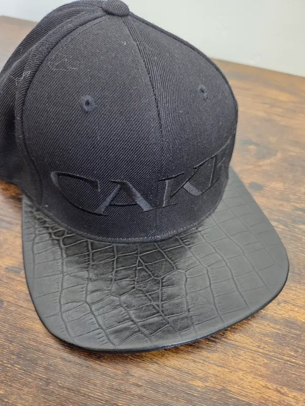 CAKE Black Leather Snapback Duck Bill Cap Sleek Glossy Streetwear Nightclub Wool - Image 6
