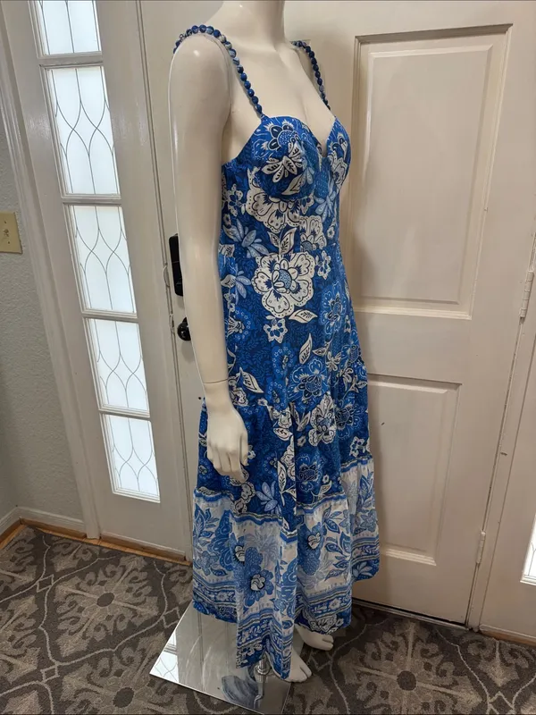 Farm Rio Blue Floral Spaghetti-Strap Maxi Dress - Image 8