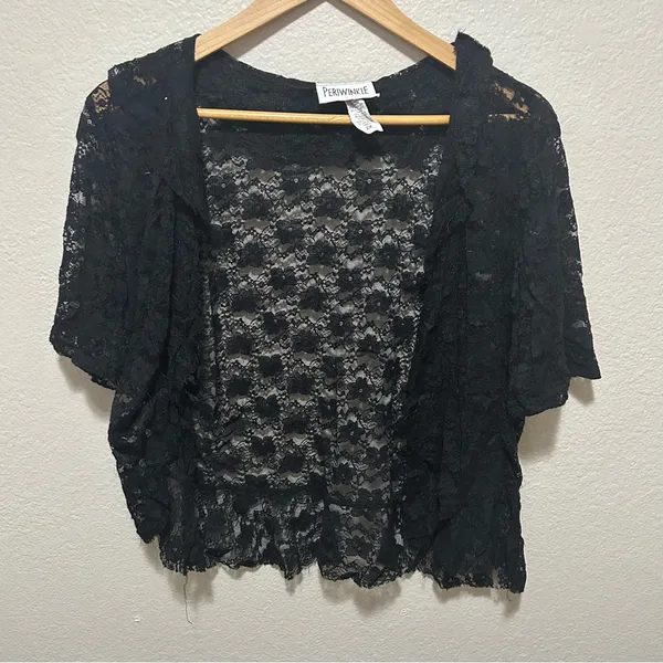 Vintage Whimsigoth Periwinkle Witchy Lace Shrug Fits S-XL - Image 5
