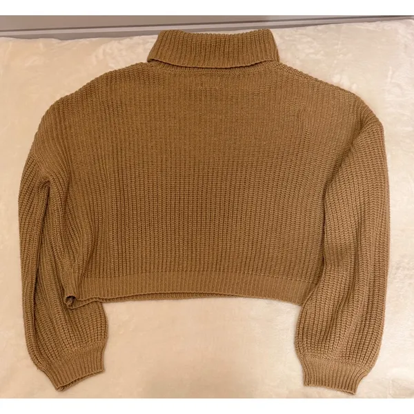 Princess Polly Cropped Turtleneck Sweater Camel Tan Ribbed Knit XS/S - Image 4