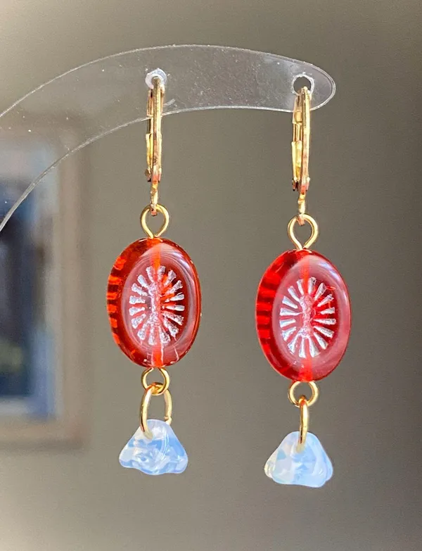 Handmade retro vintage cute whimsical style quality Czech glass beads unique dangle earrings❤️ - Image 2