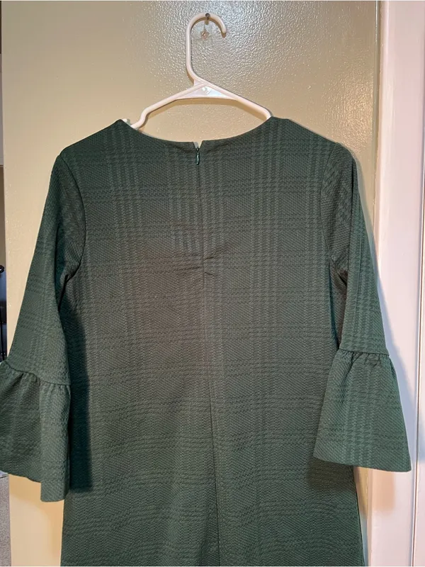 Banana Republic Women's Size 4 Dress Dark Green Textured‎ Holiday Bell Sleeve - Image 8