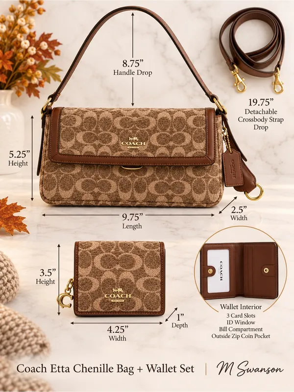 NEW Coach Etta Chenille Shoulder Crossbody Bag + Wallet Set CCV65 CCQ32 - Image 4