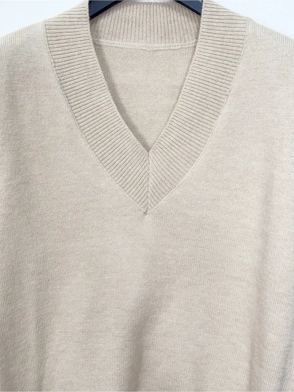 J.ING Beige V Neck Sweater Vest Sleeveless Knit Preppy Minimalist Pullover - Image 4