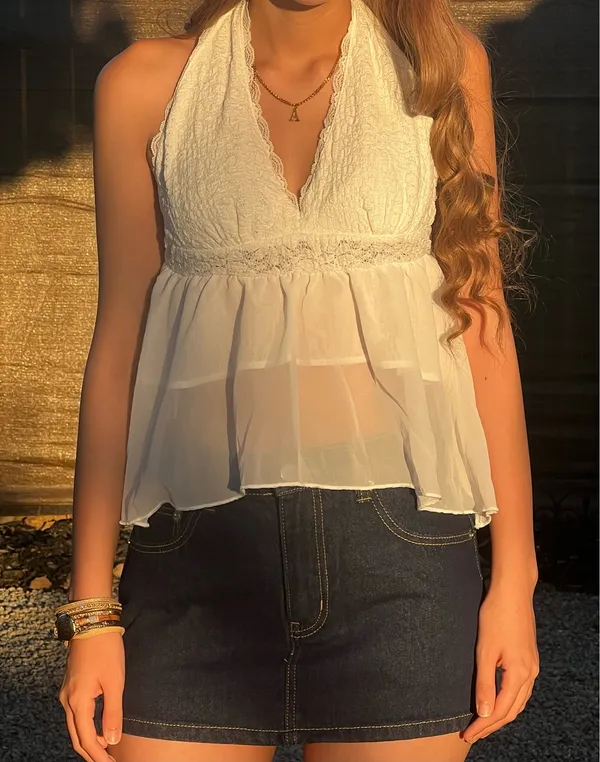 White lace halter top with adjustable straps #fairycore #boho - Image 4