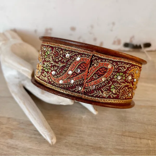 Paisley Ribbon Wooden Bangle Boho Bracelet - Image 2