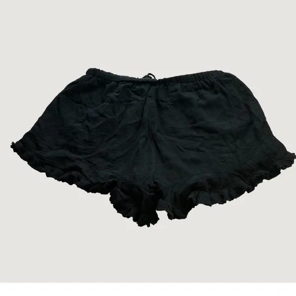 Umgee Black Gauze Ruffle Hem Shorts XL Cotton Elastic Drawstring Waist WK6518 - Image 3