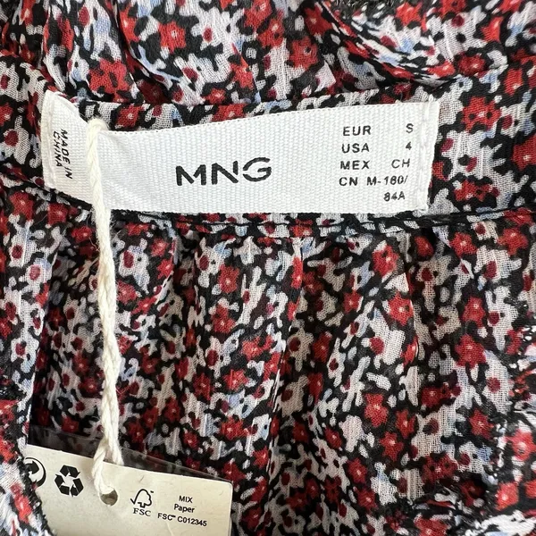 NWT Mango Amelie Floral Maxi Dress Size 4 Red Black Chiffon Ruffle Long Sleeve - Image 3