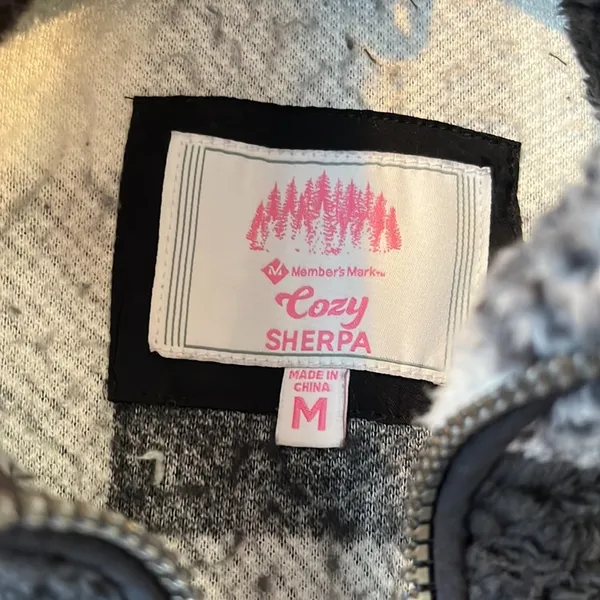 Sherpa Cozy Jacket Fluffy Zip Black White Buffalo Checkerboard Comfy Womens M - Image 12