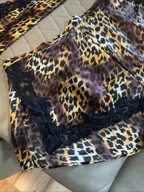 Victoria's Secret Leopard Print Satin Sleep Shorts in Brown and Gold - Image 3