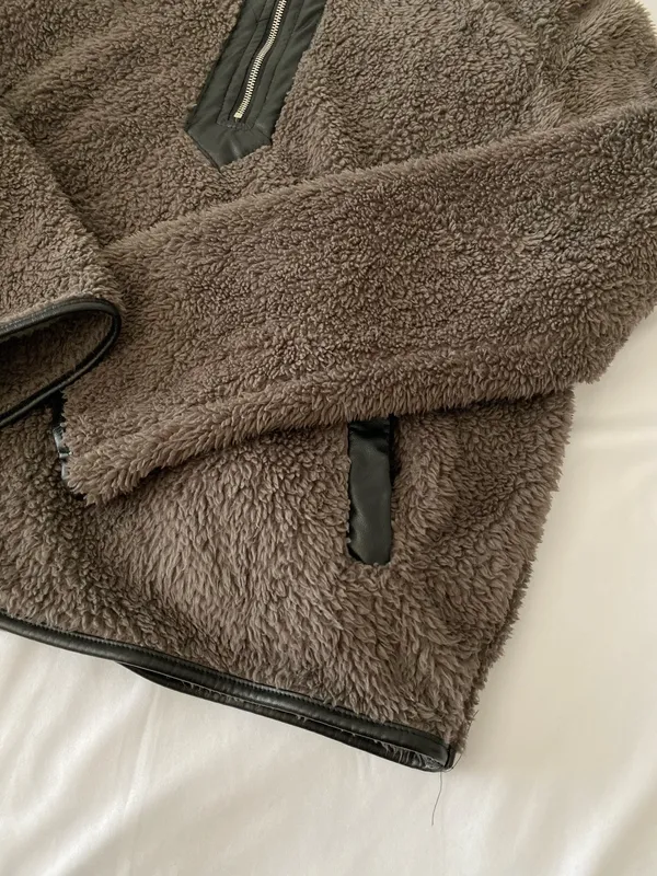 SheIn Brown Teddy Pullover With Black Pleather Lining - Image 3