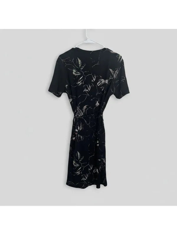Babaton Aritzia Y2K Wrap Midi Kimono Dress Women's S Black Floral Tie Waist - Image 3