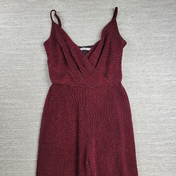 Mi Ami Glitter Jumpsuit Womens XXS Red Faux Wrap Wide Leg Holiday New Year Party - Image 3