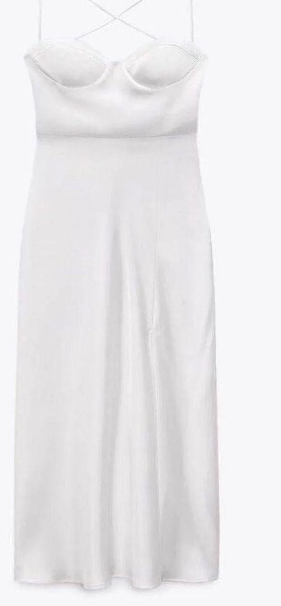 ZARA dress wedding midi bridal corset open back satin shower party coctail - Image 11