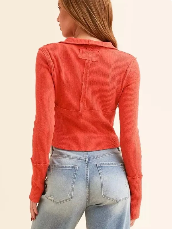 Free People We The Free Midnight Half Zip Ribbed Pullover Coral Red M Boho - Image 2