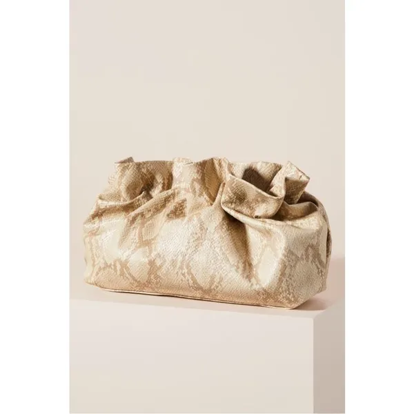 Anthropologie • Jory Clutch purse crossbody bag ruffle python snakeskin beige - Image 4