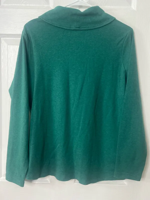 L.L.Bean Shawl Collar Pullover Top Womens Large Teal Long Sleeve Casual Layering - Image 3