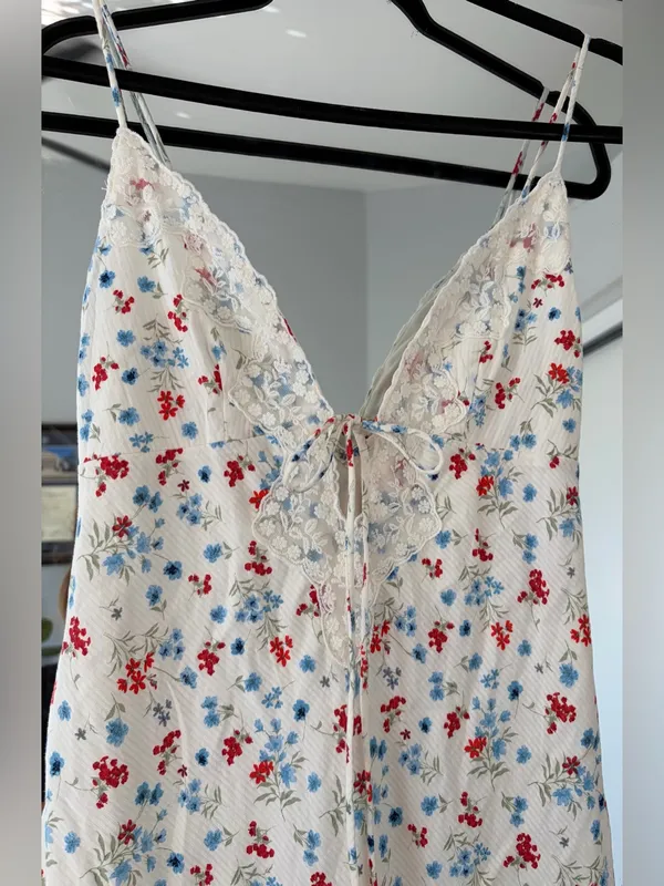 Wild Fable Women's Lace Trim Maxi Empire Waist Dress in Cream Floral NWT Bow XS - Image 2