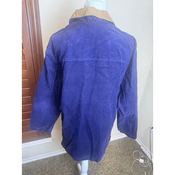 Karen Scott Vintage Corduroy Barn Jacket Navy blue Tan Suede Collar Chore Coat M - Image 3