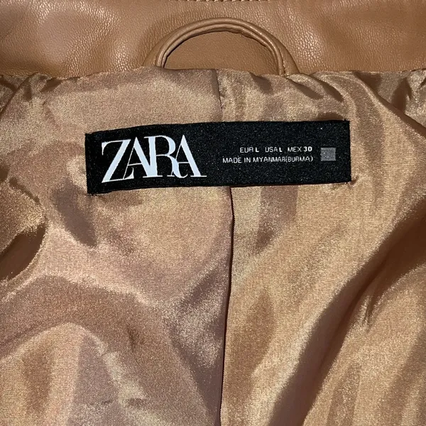 Zara‎ Faux Leather Moto Jacket Camel Brown Size L - Image 4