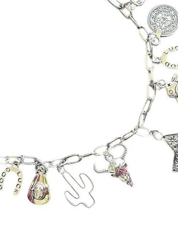 Silver-Tone Western Charm Necklace with Turquoise Star Pendant - Image 3