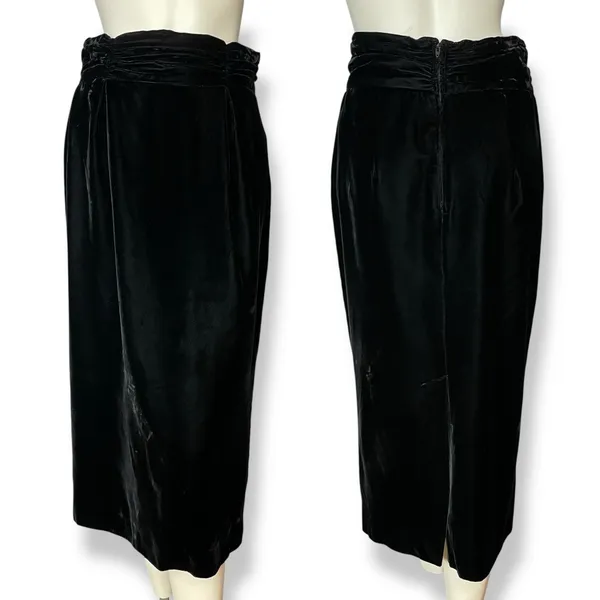 Vintage Velvet Skirt‎ Gathered Waistband Black Midi Straight Michelle Stuart - Image 2