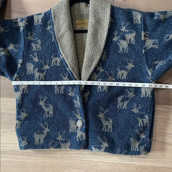 Chuck Roast Vintage Fleece Sherpa Reversible Sweater Jacket Deer Print Medium - Image 8