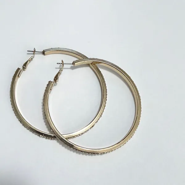 Lane Bryant Hoop Earrings Women Gold Tone Rhinestone Large Round Glam Jewerlry - Image 4