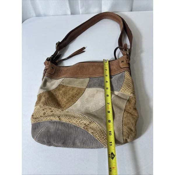 VTG Fossil Suede/Leather Snake Patchwork Shoulder‎ Crossbody HOBO Bag Purse BOHO - Image 13