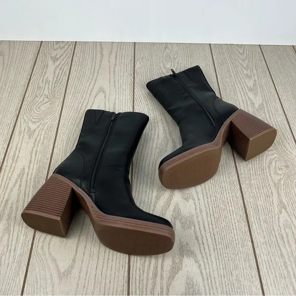 Sun + Stone Aleenn Stacked Round Toe Mid-calf Boots 9M Black Smooth $85 - Image 4