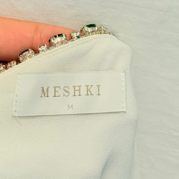 Meshki White Satin Embellish Lined Skirt Medium‎ Coquette Old Money Europe - Image 3