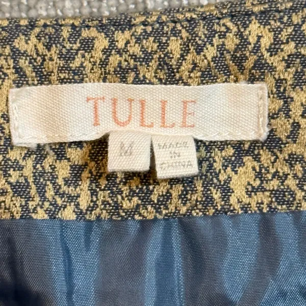 Tulle Mini Skirt Size M Gold Brown Textured Print Front Zipper - Image 5