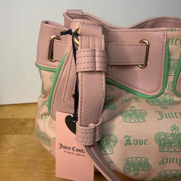 Juicy Couture Crown Love Tote Blush Pink Green Bow Charm NWT - Image 5