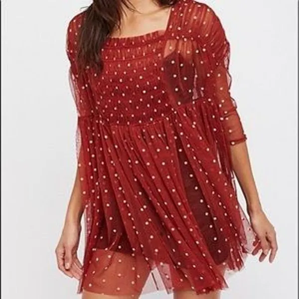 Free People Saya polka dot Sheer Mesh Tulle Baby doll Dress Size S - Image 11