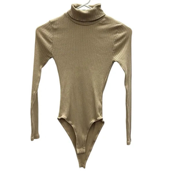 Ambiance Khaki Long Sleeve Ribbed Turtleneck Stretchy Bodysuit Top Women Small - Image 8