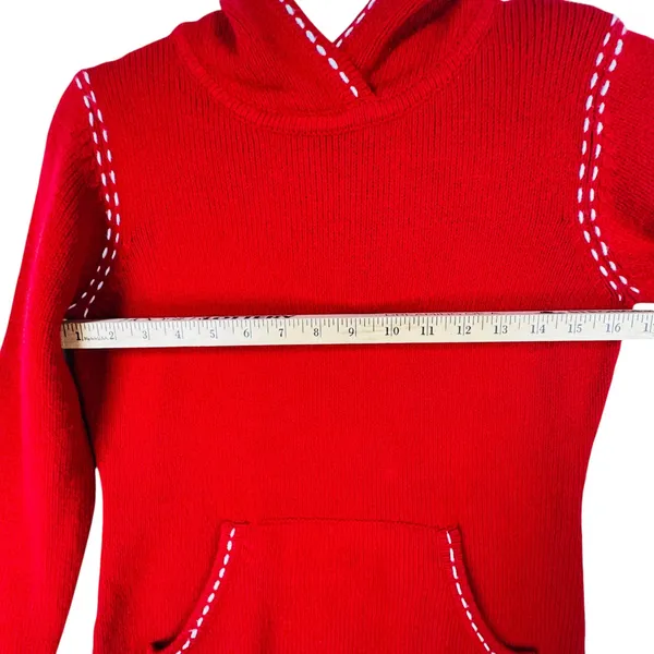 Ann Taylor LOFT Hoodie Sweater Knit Pullover‎ Red White Stitch Small Cottagecore - Image 5