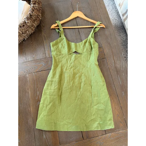 Reformation Belma Linen Dress Womens in Green Size 8 - Image 9