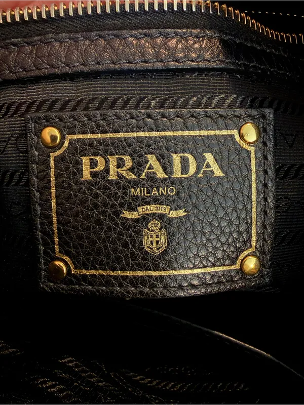 PRADA BR4393 Vitello Daino Leather East West Tote Black Gold 2-Way Bag - Image 6