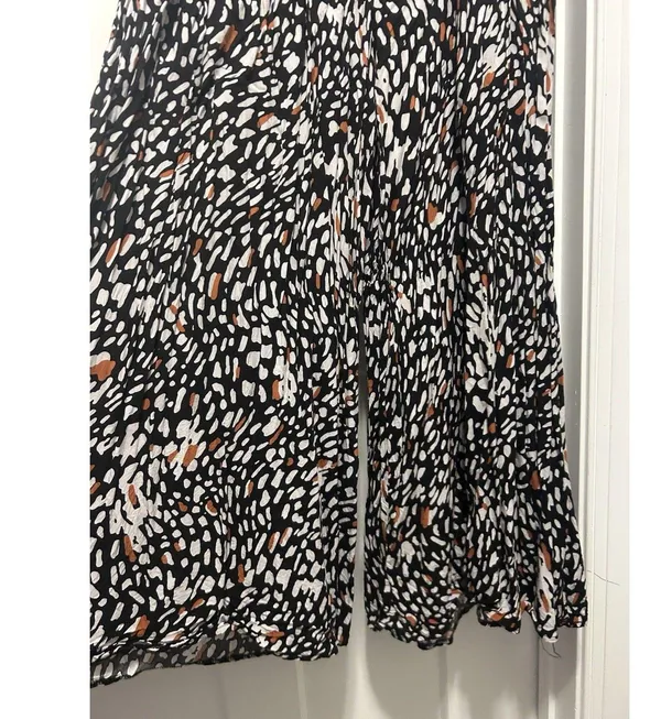 Leopard Print Flat Front Wide Leg Pants Size 12 Modest Teacher Fun Animal Print - Image 2