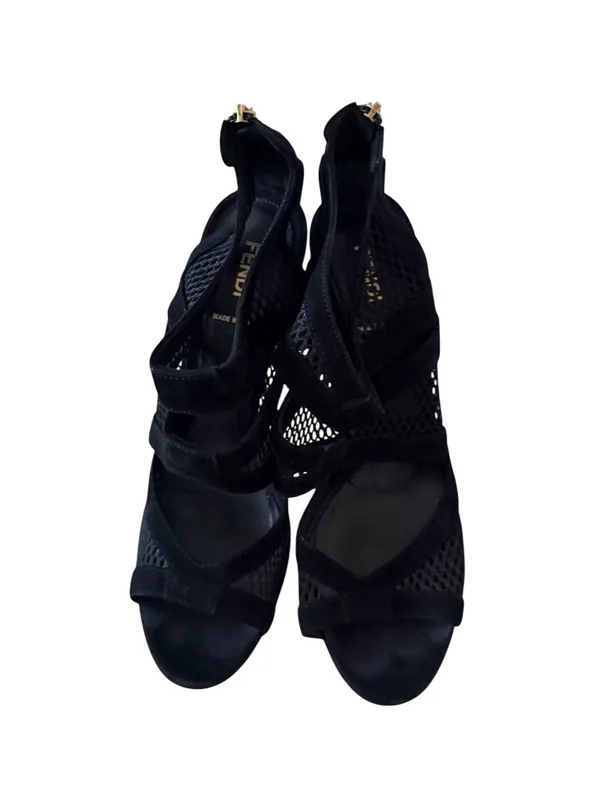 FENDI Black Suede Platform Mesh Heels Size 39 / US 9 - Image 3