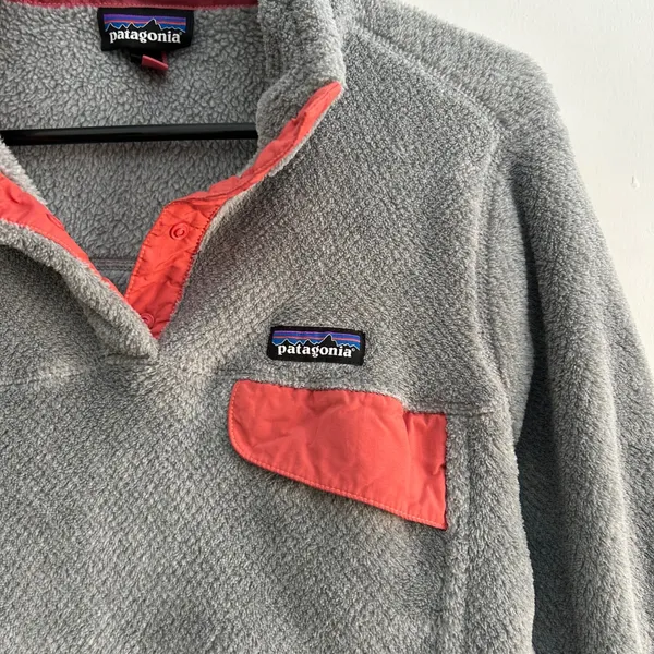 Patagonia‎ Re-Tool Snap-T Fleece Pullover Gray Coral Pink Polartec Womens Large - Image 2