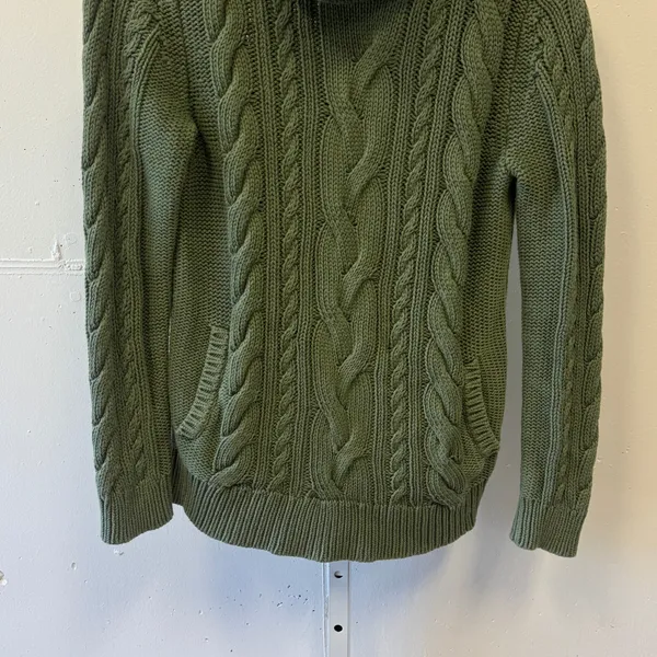 L.L. Bean Women's Light Green Cable Knit Cowl Neck Cotton Sweater 513958 Small - Image 5