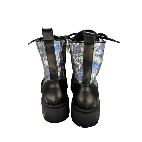 Nine West Black Sequin Combat Boots Lug Sole Lace Up Platform Boots 8M NEW - Image 5