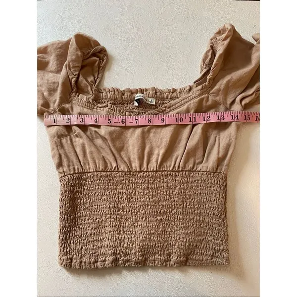 Abercrombie & Fitch Smocked Puff Sleeve Crop Top Beige Size S Cottagecore - Image 5