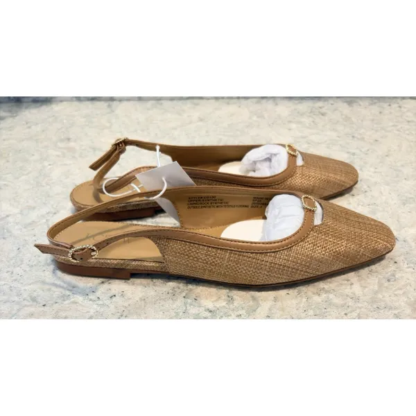J CREW Woven slingback flats Natural Raffia Brown Leather Trim ‎ 7M NwT - Image 5