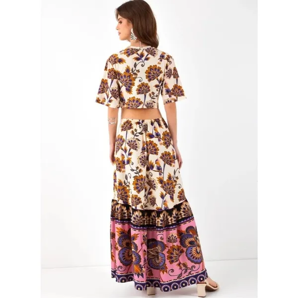 Farm Rio Jasmin‎ Mixed Print Midi Dress Boho Tropical Size M/L - Image 10