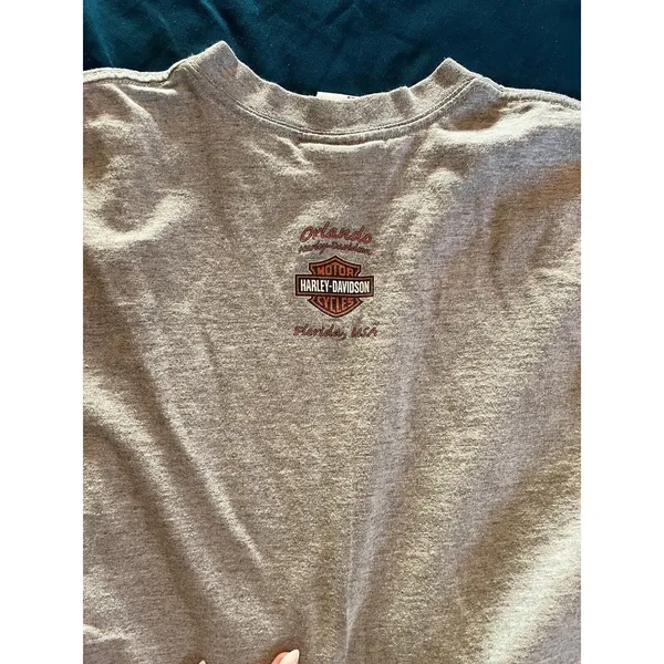 Vtg Harley Davidson Gray T-Shirt Womens With Gold Rhinestones XS Orlando FL - Image 8
